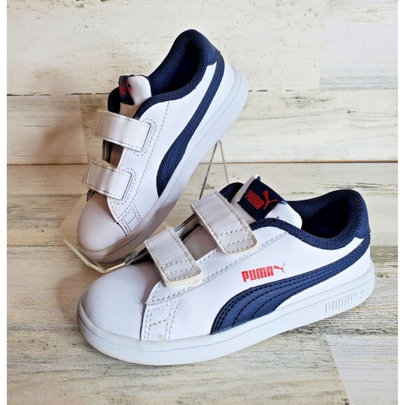 Puma Smash V2 'White Peacoat' (365174-37) White Blue Sneakers Toddler Size 10C - Picture 1 of 11
